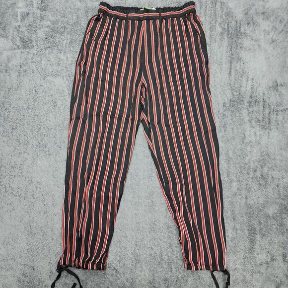 By Anthropologie Women's Red/Black Silky Striped Ankle Tie Jogger Pants Size S - Picture 1 of 10